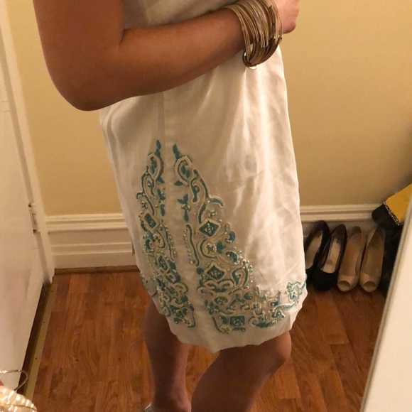 Gretchen Scott white blue embroidered dress S - Picture 4 of 8